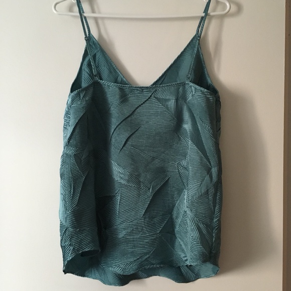 Floreat Anthropologie Teal Green Satin Plisse Pleat V Neck Tank S - Picture 3 of 5